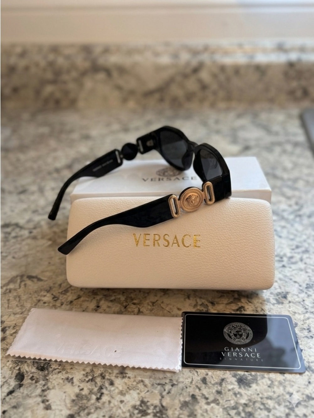 Versace Black Sunglasses with Gold Medallion Accent